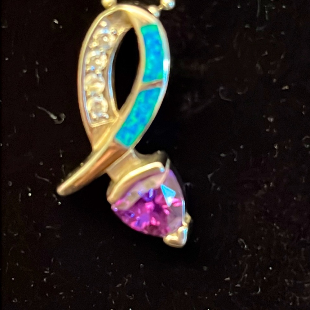 Purple, amethyst, pear-shaped mother, pearl pendant